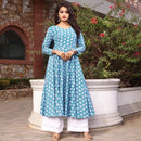 Sea green and white cotton plazo suit bunaai