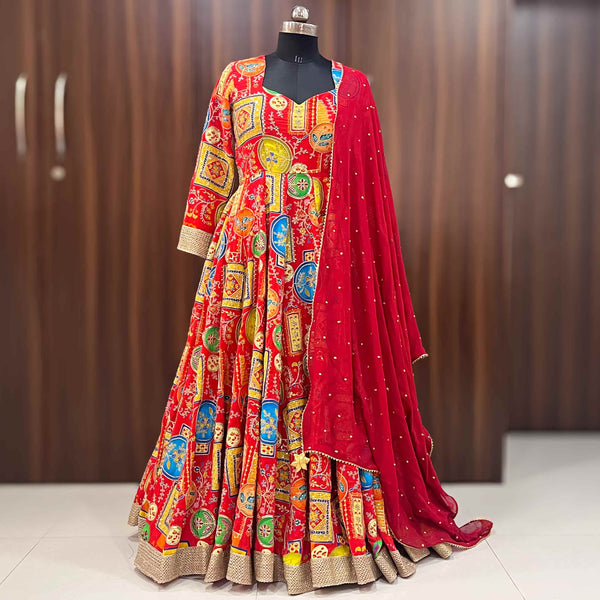 Ready to wear Multi Colour Printed Embrodaired Gown Dress
