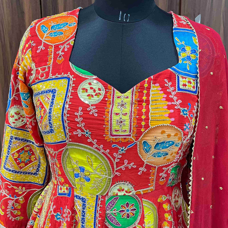 Ready to wear Multi Colour Printed Embrodaired Gown Dress