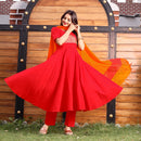 Ready to wear cotton red and orange suit with dupatta
