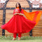 Cotton flared red and orange suit with chanderi dupatta
