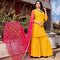 yellow kurta-sharara set with pink net dupatta