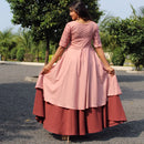 peach cotton block print flared designer kurti dress