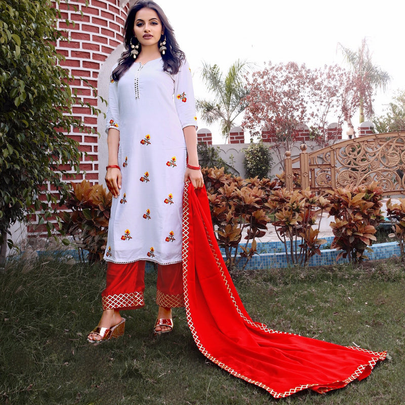White and red cotton dress