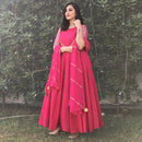 Pink long gown with lehriya dupatta