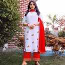 Cotton dress with red dupatta and salwar