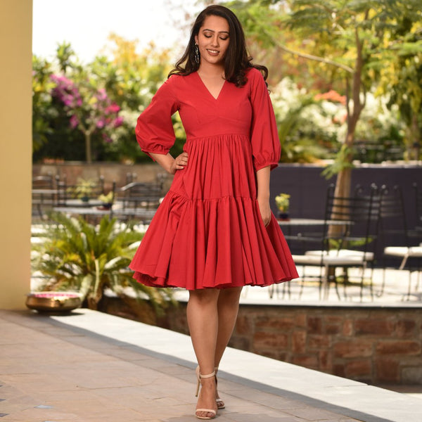 strapless open back dress Ready to wear red cotton midi Top – YouNari