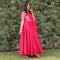 pink chex lehariya gown with dupatta