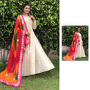 chanderi silk long gowns with bandhani dupatta