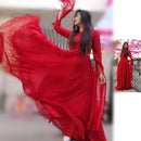 Red georgette party wear long gowns with sleeves
