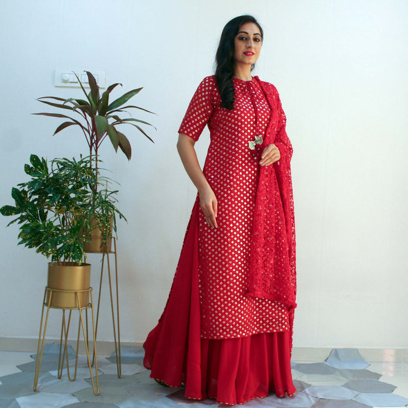 Ready to wear scarlet chikankari Dress