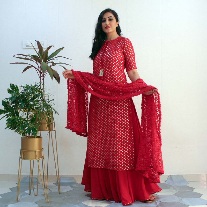 Ready to wear scarlet chikankari Dress
