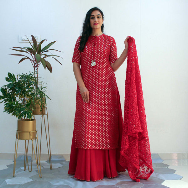 Ready to wear scarlet chikankari Dress