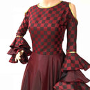 Ready to wear maroon chex printed Flared gown
