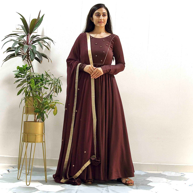 Ready to wear Brown shaded Handwork Gown