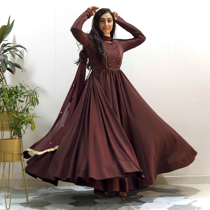 Ready to wear Brown shaded Handwork Gown Ready to wear Brown shaded Handwork Gown