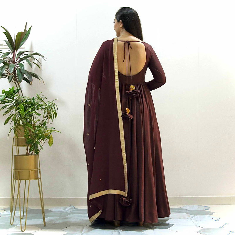 Ready to wear Brown shaded Handwork Gown