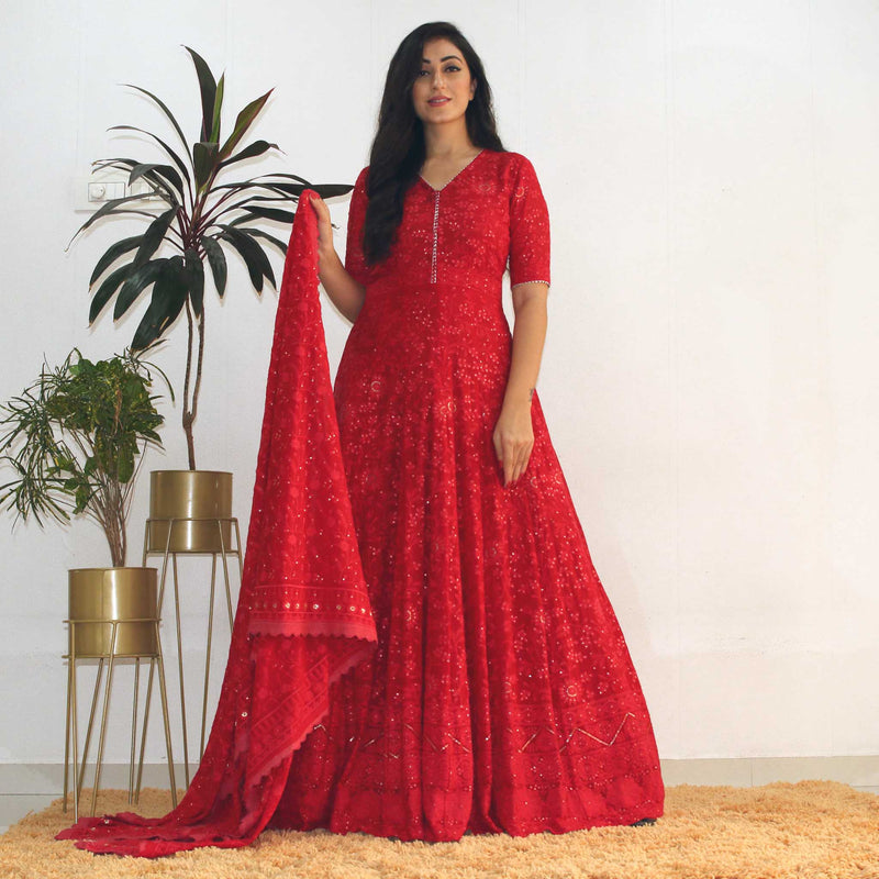 lucknowi dress design Lucknow Chikankari Kurta / Light Orange /liner included / in US