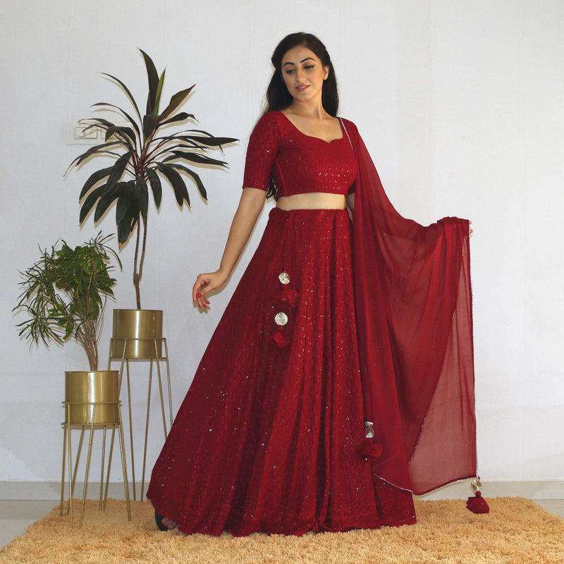 Ready to wear Wine Chikankari Lehenga choli set