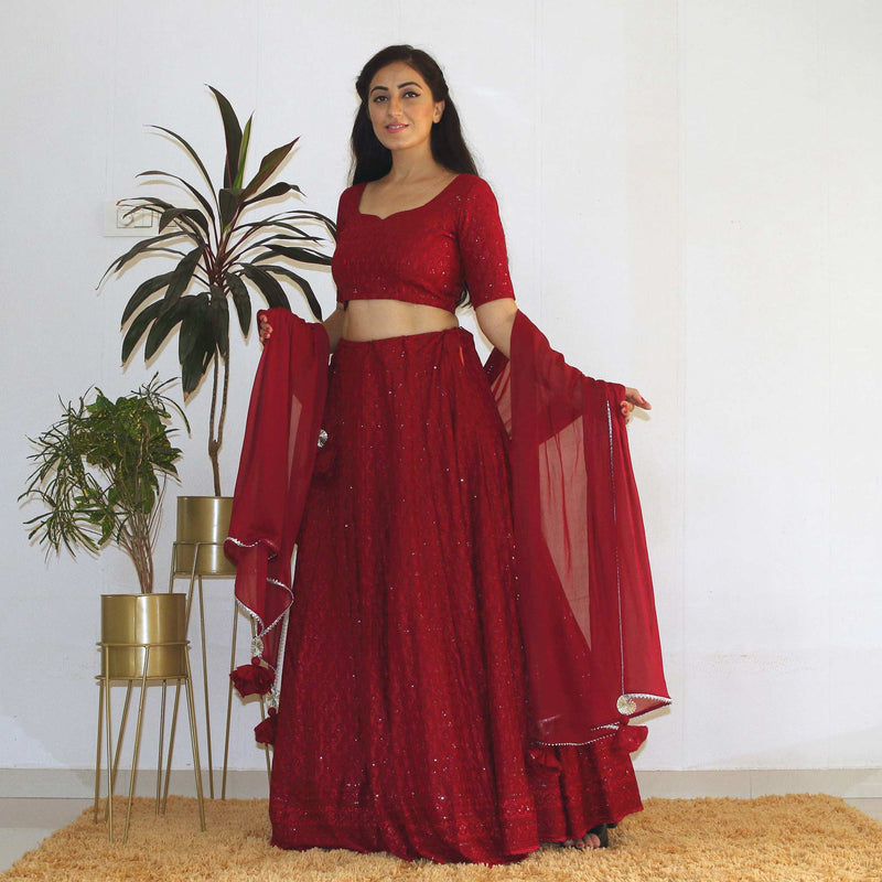 Ready to wear Wine Chikankari Lehenga choli set