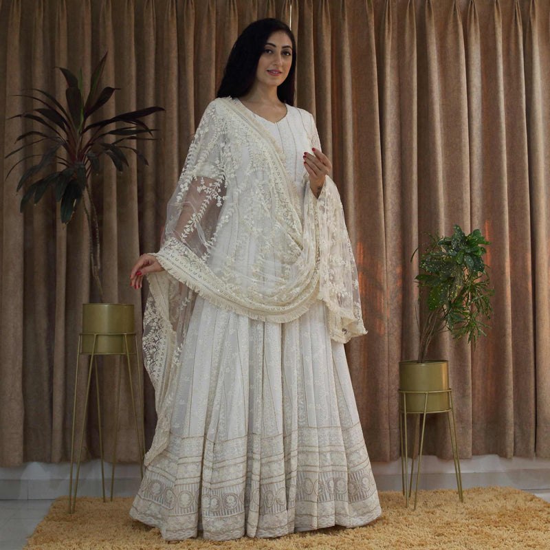 Ready to wear Off white Lucknowi Chikankari Annarkali Gown