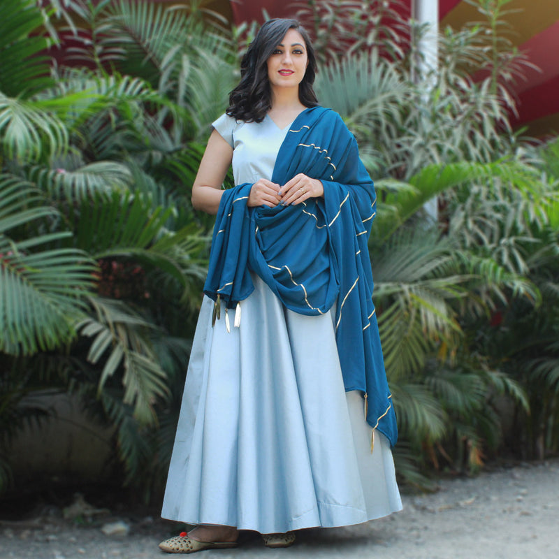 White And Pink Stylish Gown with Dupatta