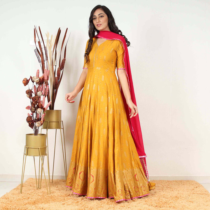 Ready to Wear Mustard Gold printed Gown