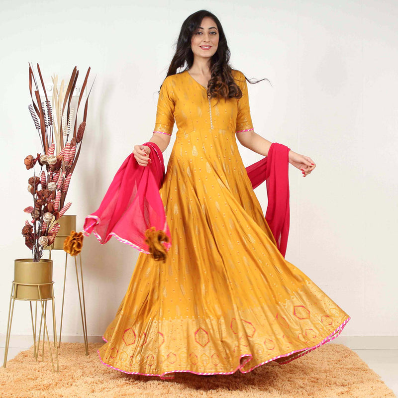 Ready to Wear Mustard Gold printed Gown