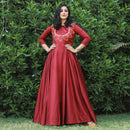 satin leaf party wear long gown