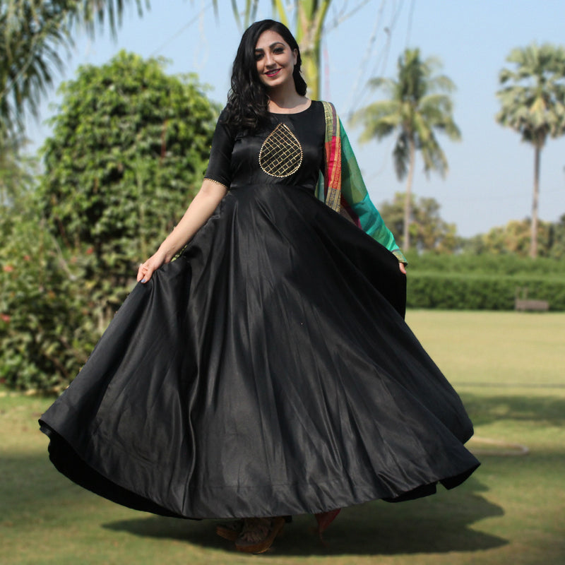 party wear black panther gown with dupatta