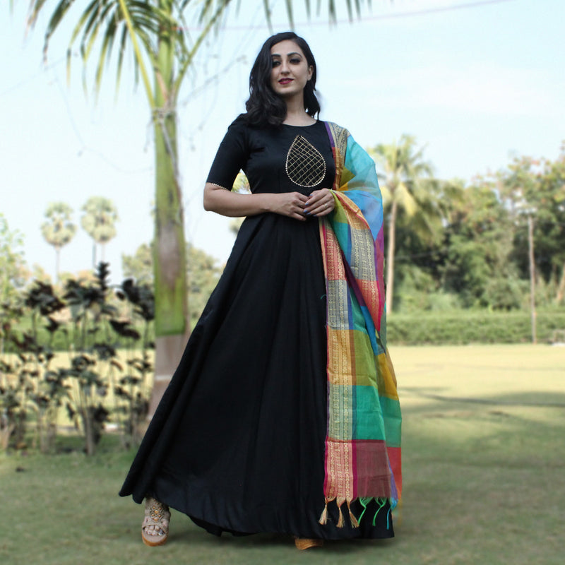 party wear black panther long gown with dupatta