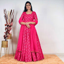 Ready to wear Hot Pink Chikankari Lucknowi Gown