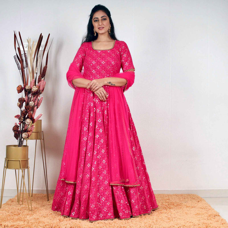 Flamboyant Rani Pink Colored Designer Gown, Anarkali salwar kameez | online  shopping | Anarkali dresses online