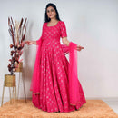 Ready to wear Hot Pink Chikankari Lucknowi Gown