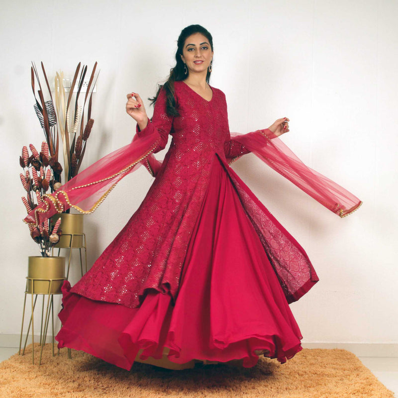 Ready to wear Jazzberry jam Chikankari indowestern Dress