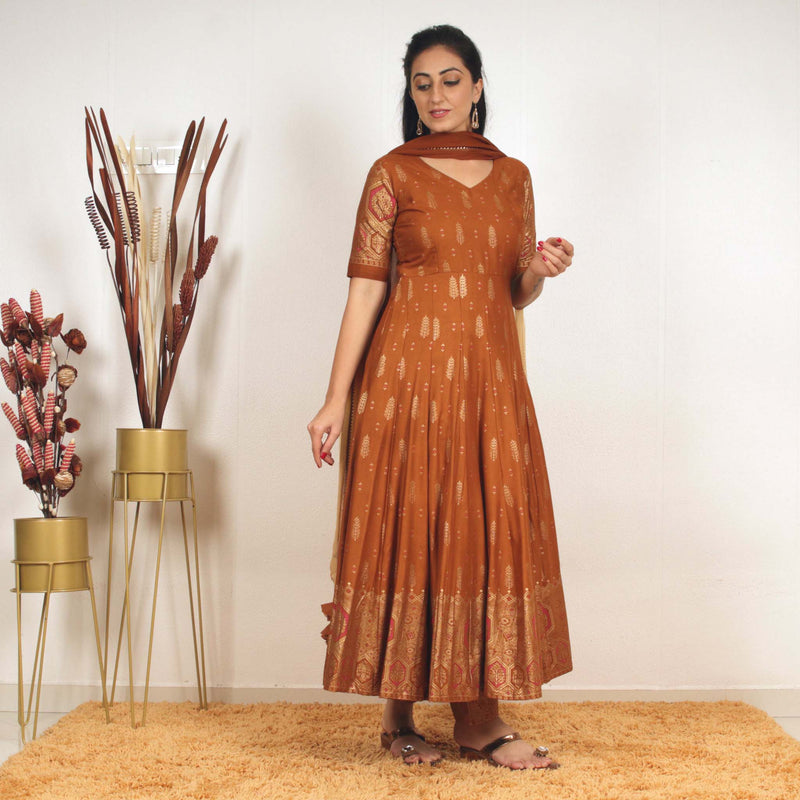 Ready to wear Golden clay Cotton Block printed suit set