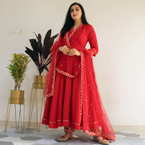 YOUNARI COTTON RED BERRY SUIT SET