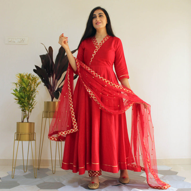 YOUNARI COTTON RED BERRY COTTON DRESS SUIT