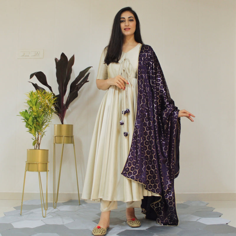 Ready to wear metallic cream glow suit set