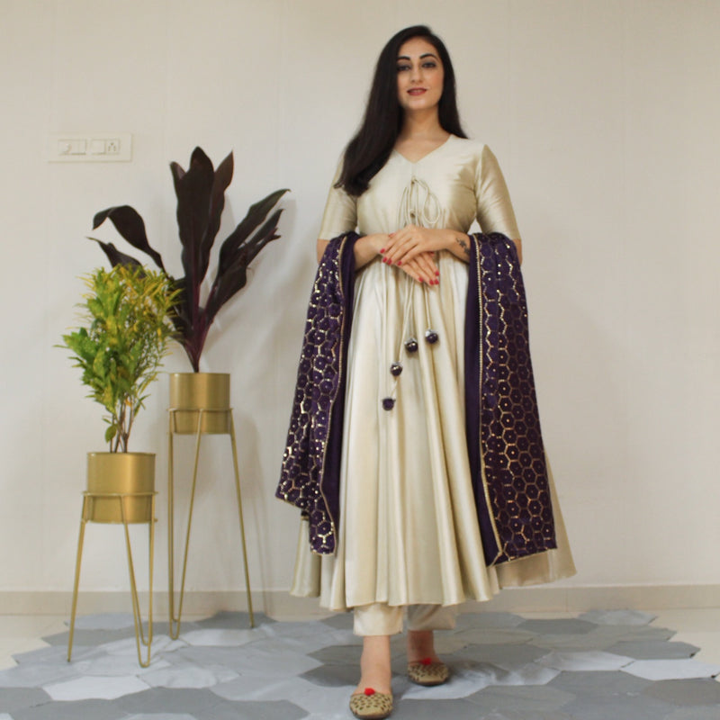 Ready to wear metallic cream glow suit set