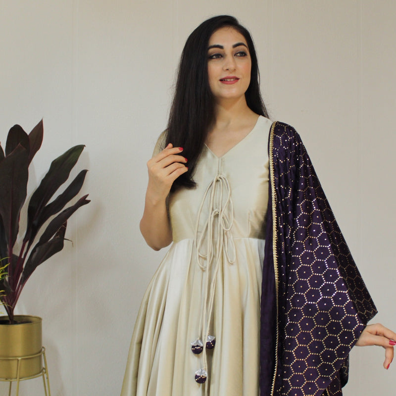 Ready to wear metallic cream glow suit set