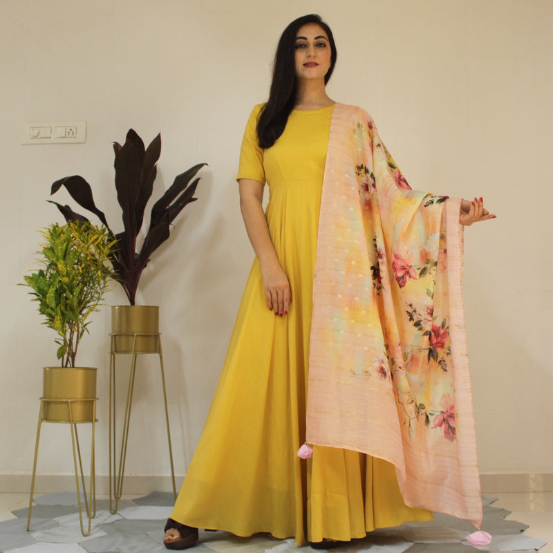 Ready to wear Canary Yellow floral Gown