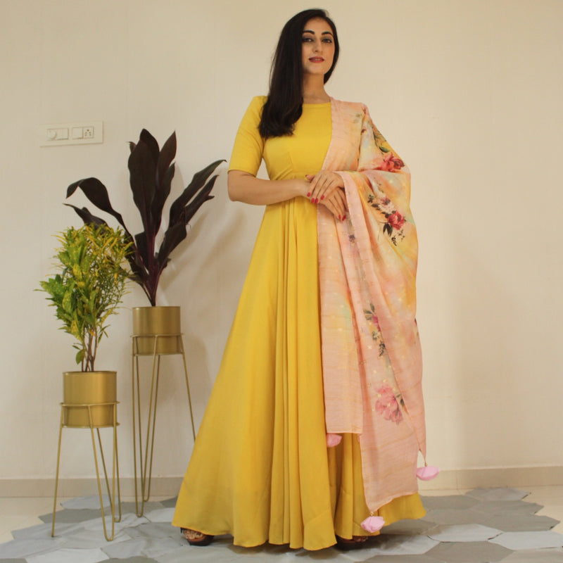 Ready to wear Canary Yellow floral Gown