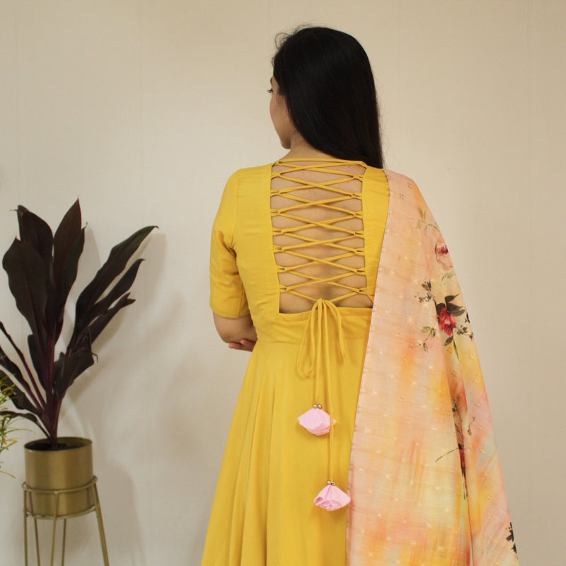 Ready to wear Canary Yellow floral Gown