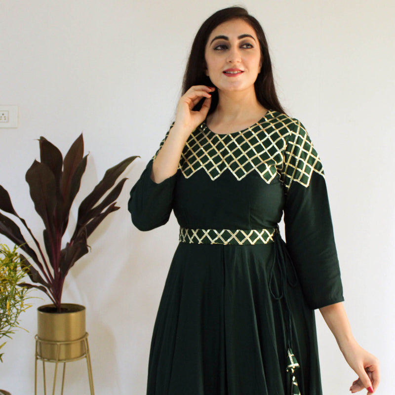 Ready to wear Green Zig Zag gown