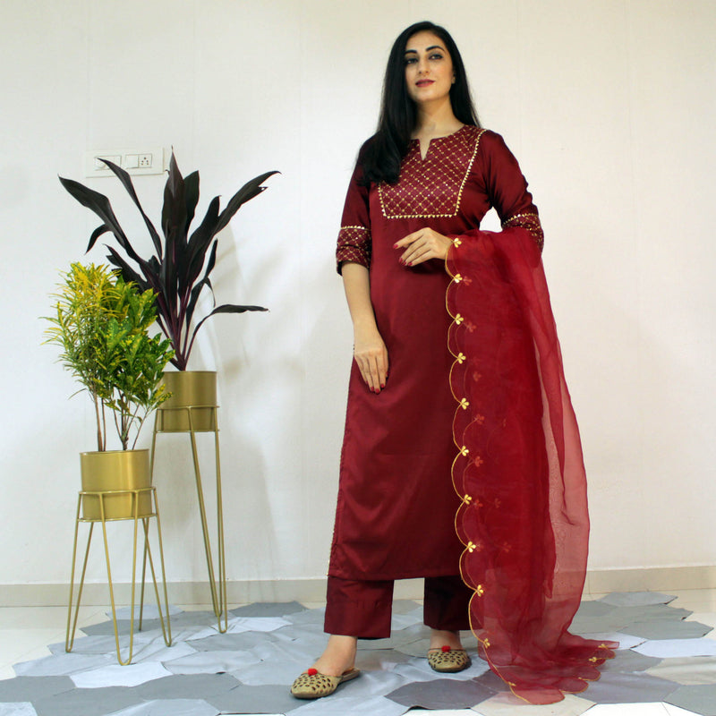 Ready to wear Ruby Wine suit set