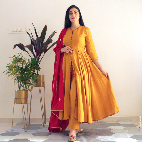 Ready to wear Mustard yellow indowestern suit set