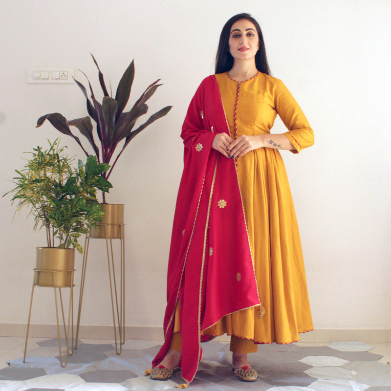 Punjabi Patiala Suit Design Yellow And Maroon Combination
