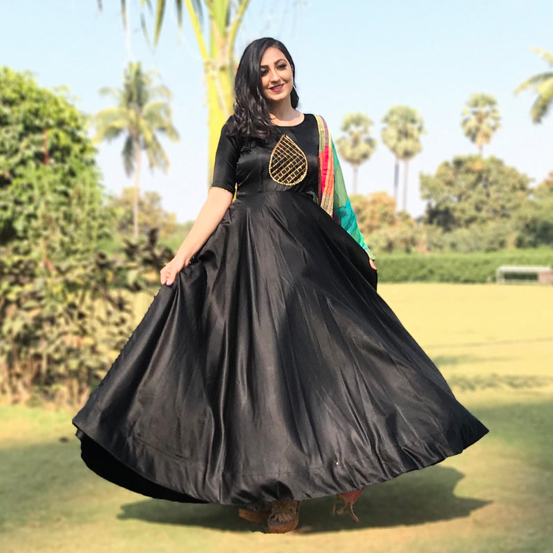 Readymade Black Silk Salwar Suit Gown SHREE3002 – ShreeFashionWear