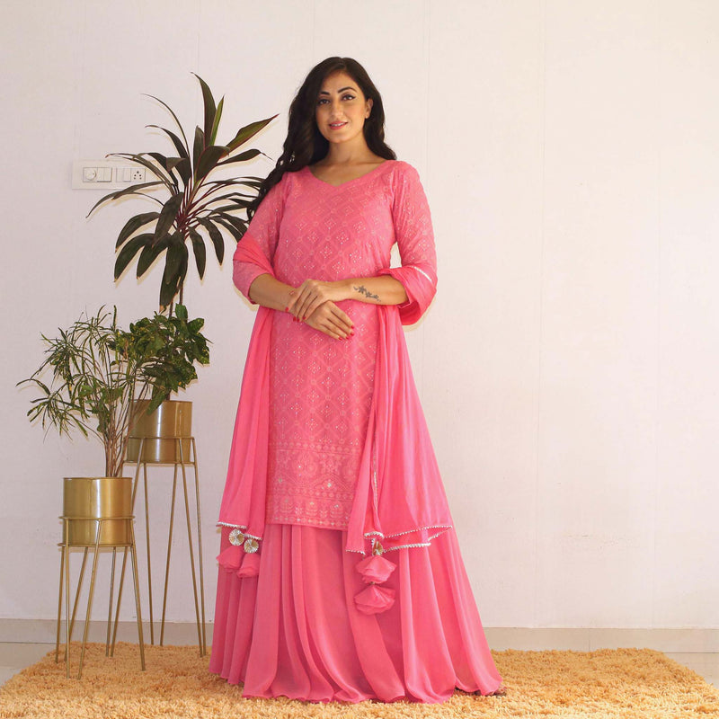 Ready to wear Baby pink Chikankari Dress